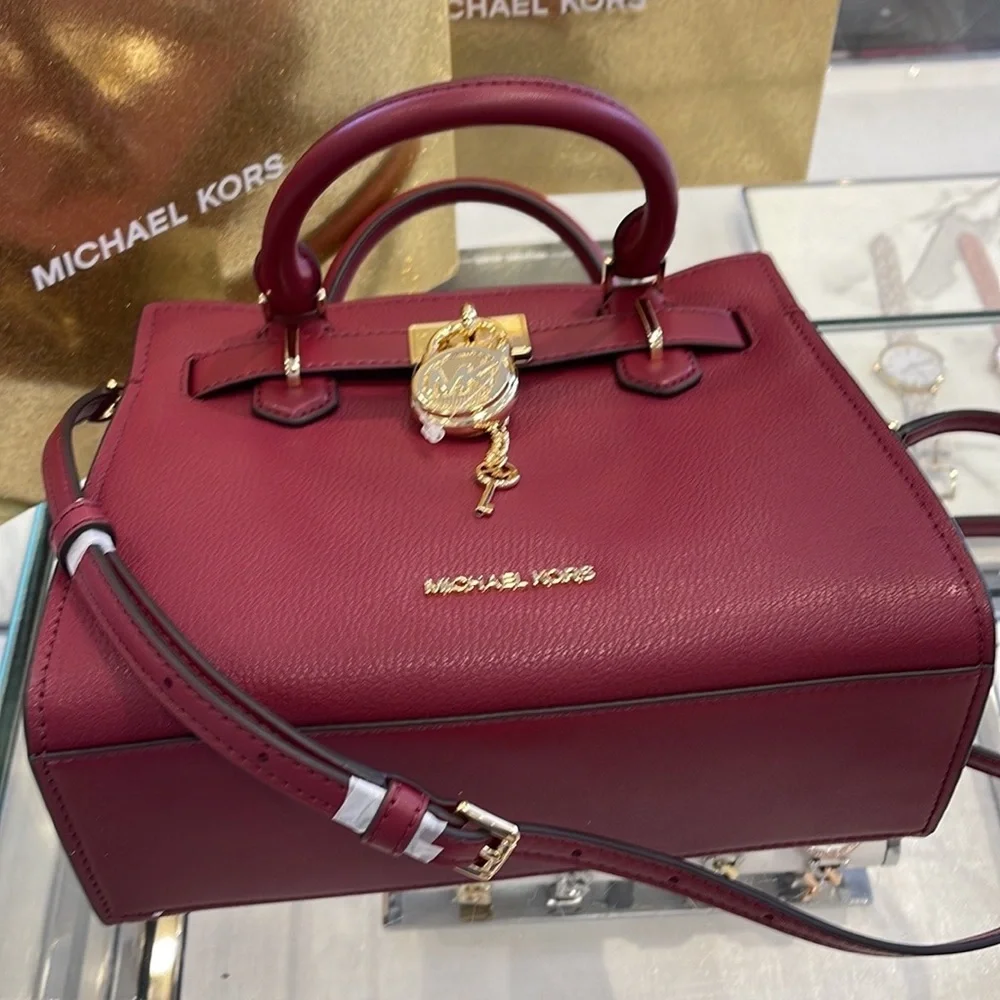 Michael Kors Hamilton Small Satchel Shoulder Crossbody Bag Dark Cherry COLOR
